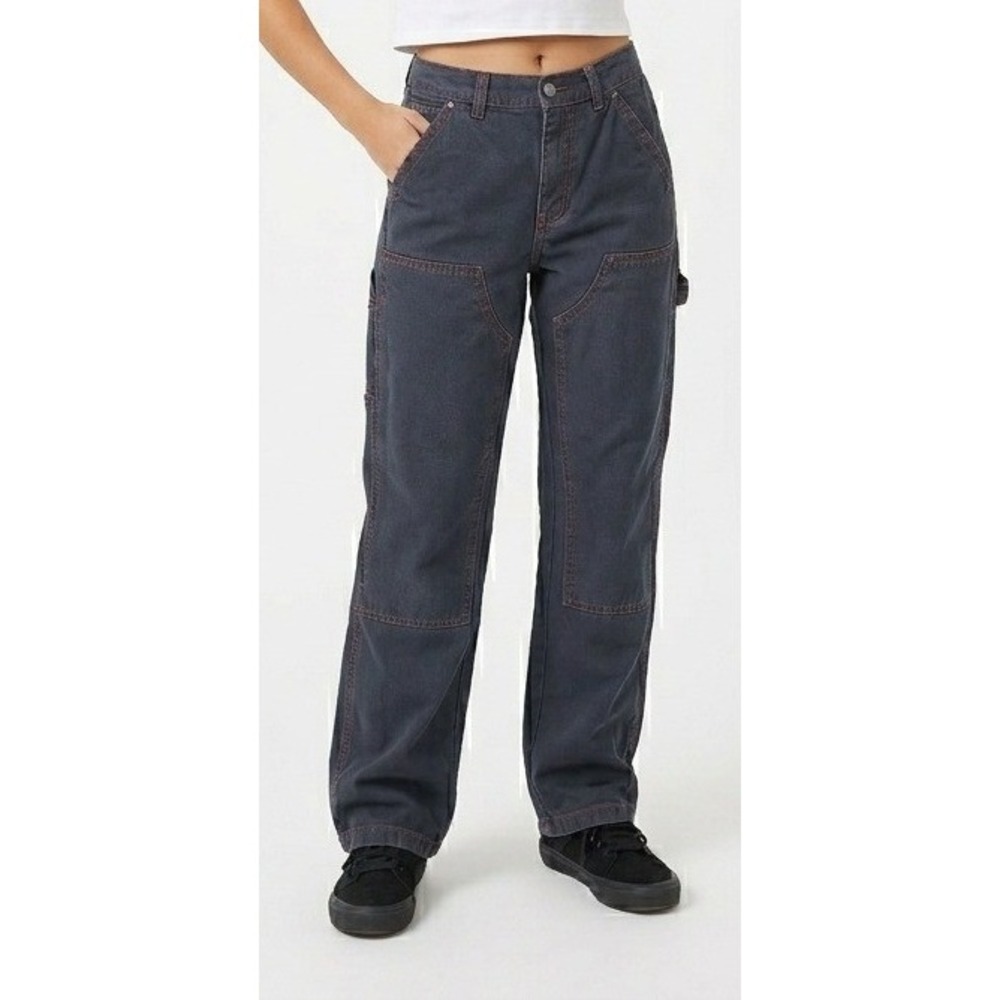 BDG Urban Outfitters Carpenter Pants Women 24 Charcoal Gray Red Stitch Y2K Skate